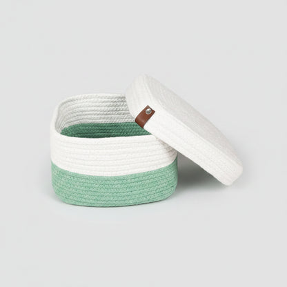 Hand-Woven Cotton Rope Storage Basket with Lid