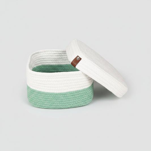 Hand-Woven Cotton Rope Storage Basket with Lid