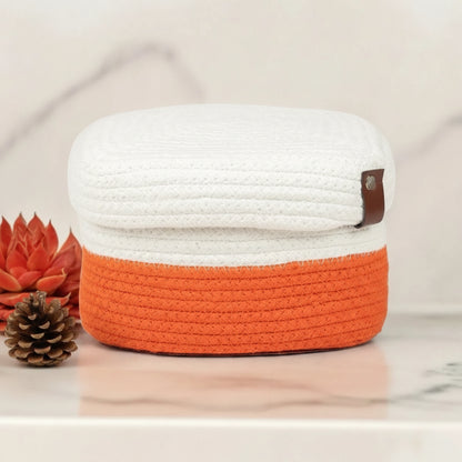 Hand-Woven Cotton Rope Storage Basket with Lid