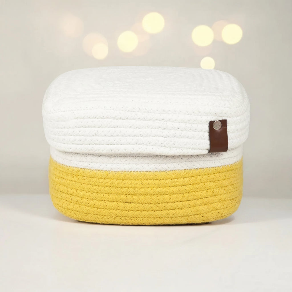 Hand-Woven Cotton Rope Storage Basket with Lid