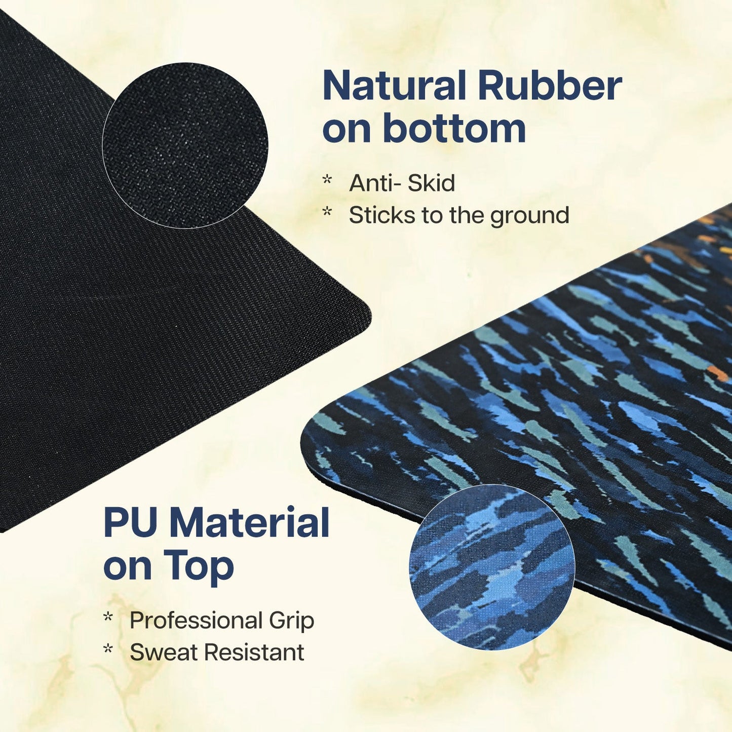 Professional PU & Natural Rubber Yoga Mat - 6mm