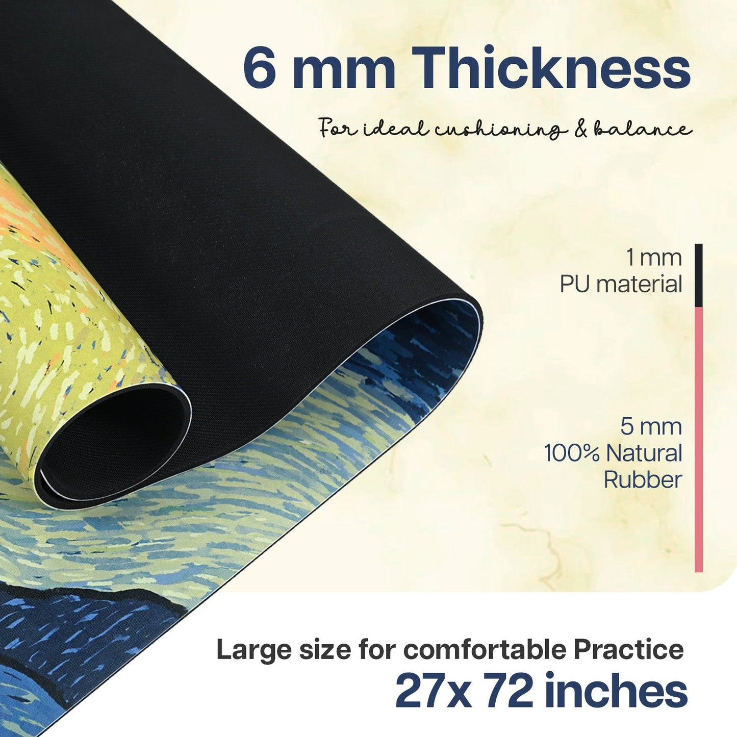 Professional PU & Natural Rubber Yoga Mat - 6mm