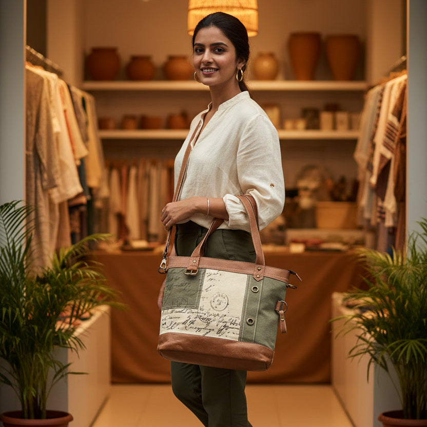 Vintage Upcycled Canvas Handbag
