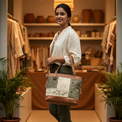 Vintage Upcycled Canvas Handbag