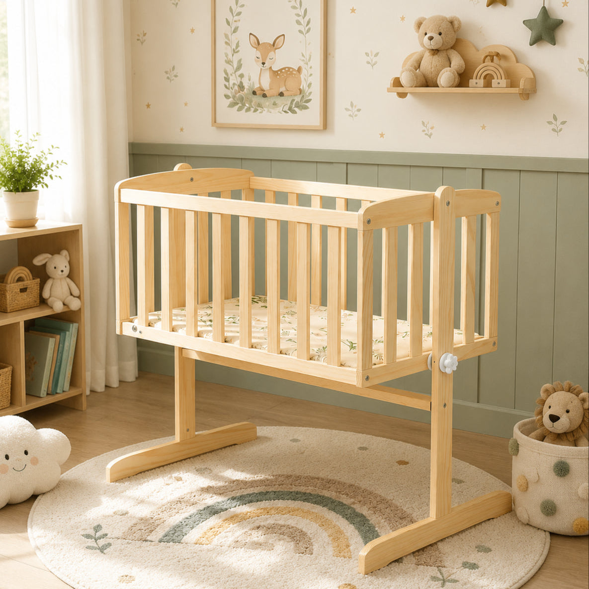 Wooden Baby Cradle for 0 to 12 Months Walnut