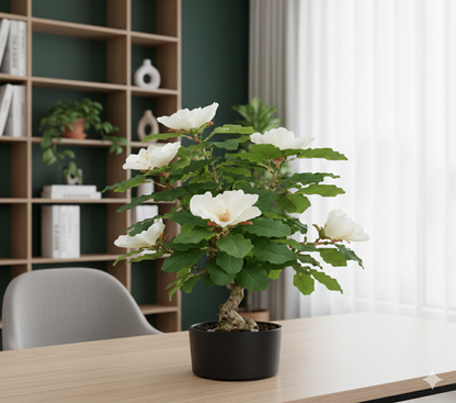 Premium Artificial White Camellia Blossom Bonsai 24"