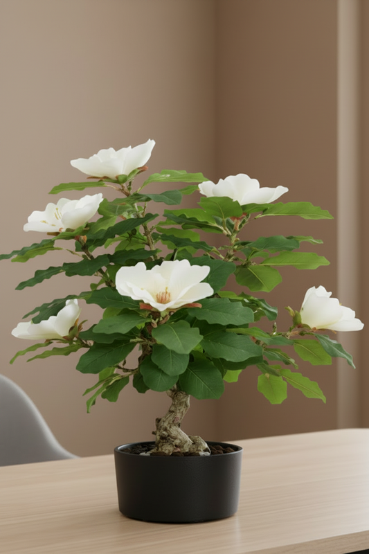 Premium Artificial White Camellia Blossom Bonsai 24"