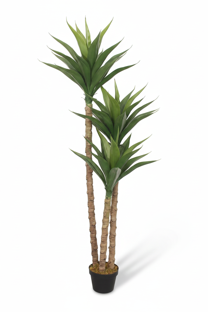 Artificial potted plant with green leaves on a white background